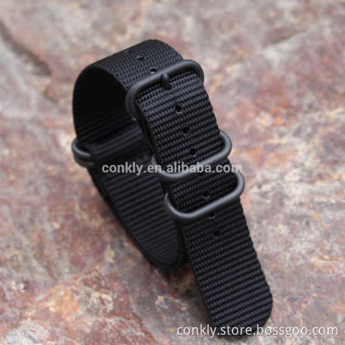 Black nylon ZULU watch strap with black PVD buckle
